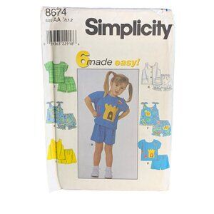 Simplicity Girls Top Shorts Sewing Pattern Sz 1/2-2 8674 - Uncut